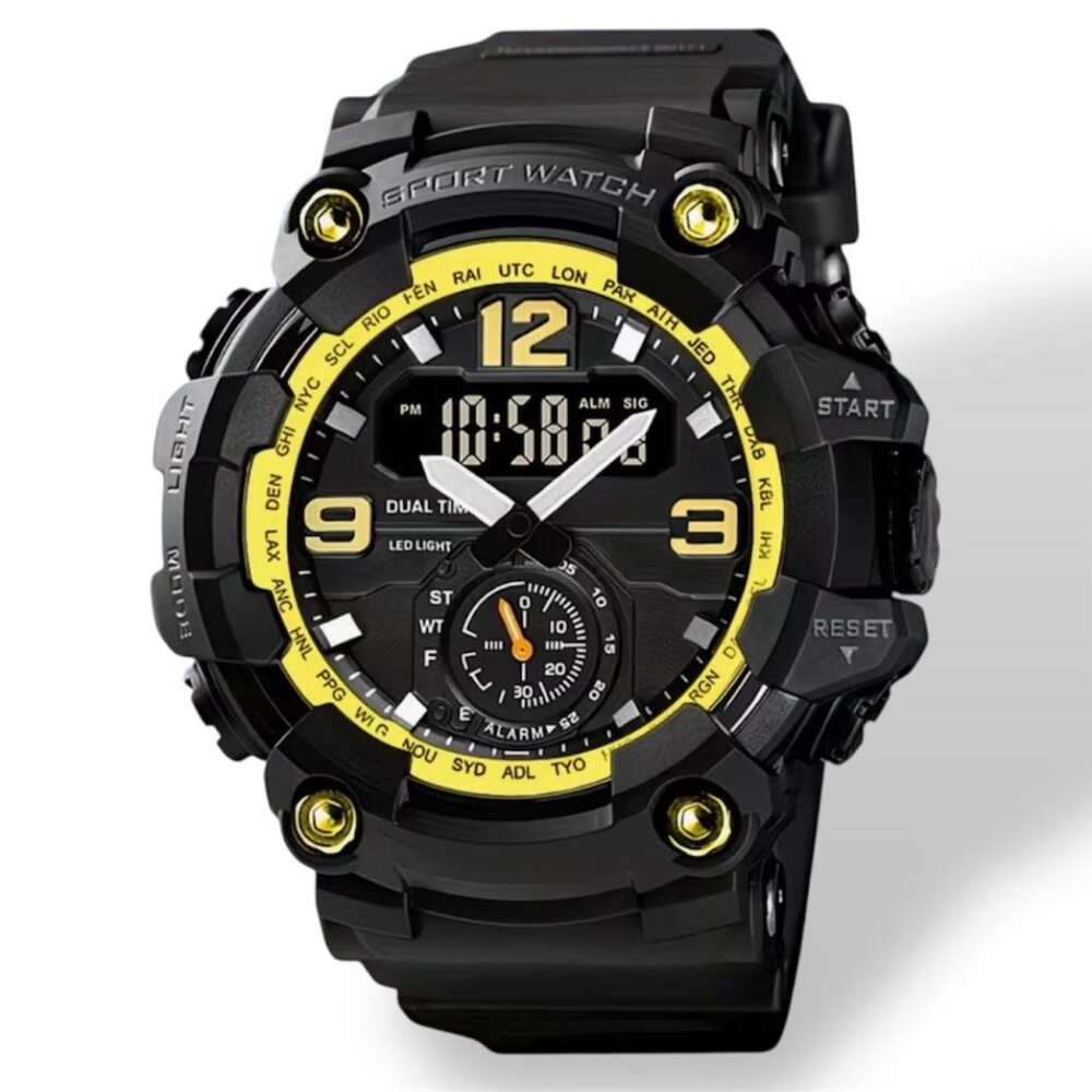 NEW - Digital Sports Watch,Dual Time Display LED Military Wrist Watch-BLACK/GOLD